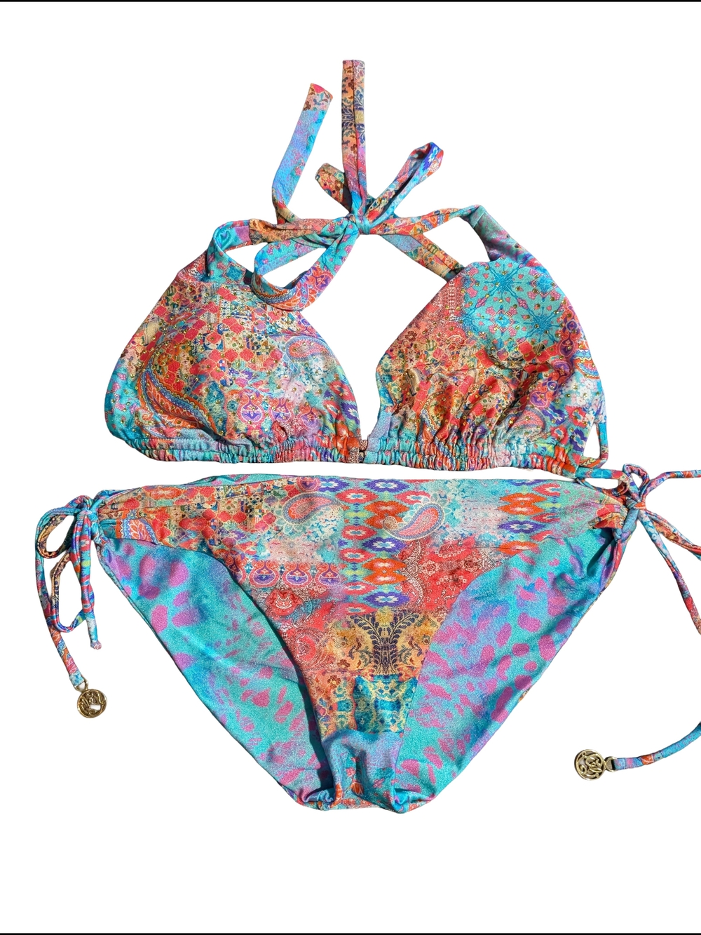 Luli Fama Vibrant Multicolor Paisley Tie-String Bikini